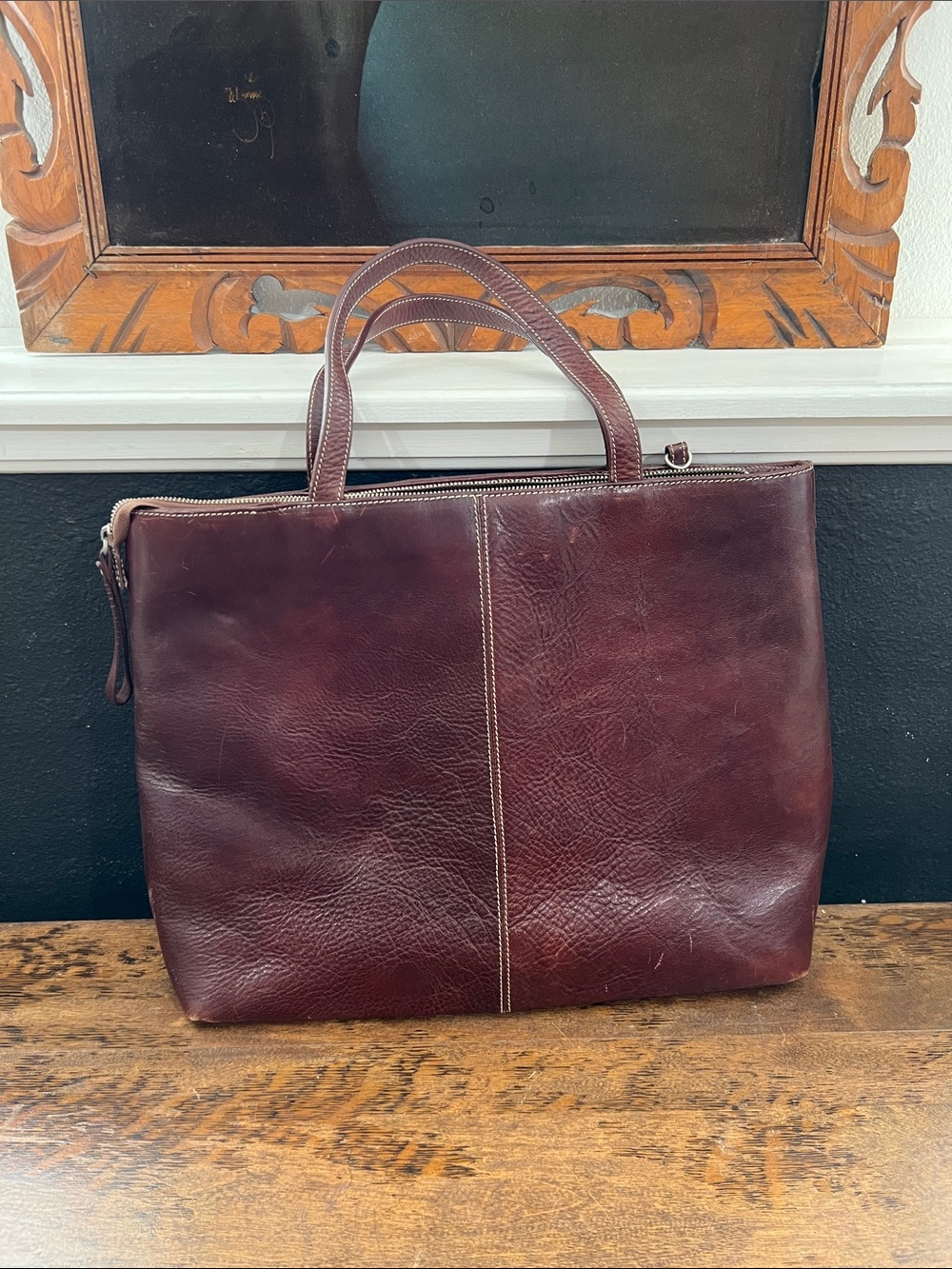 Brown leather shoulder bag laptop bag